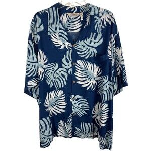 Hawaiian Hangover Aloha Blue Palm Leaves Button Up Shirt 2XL